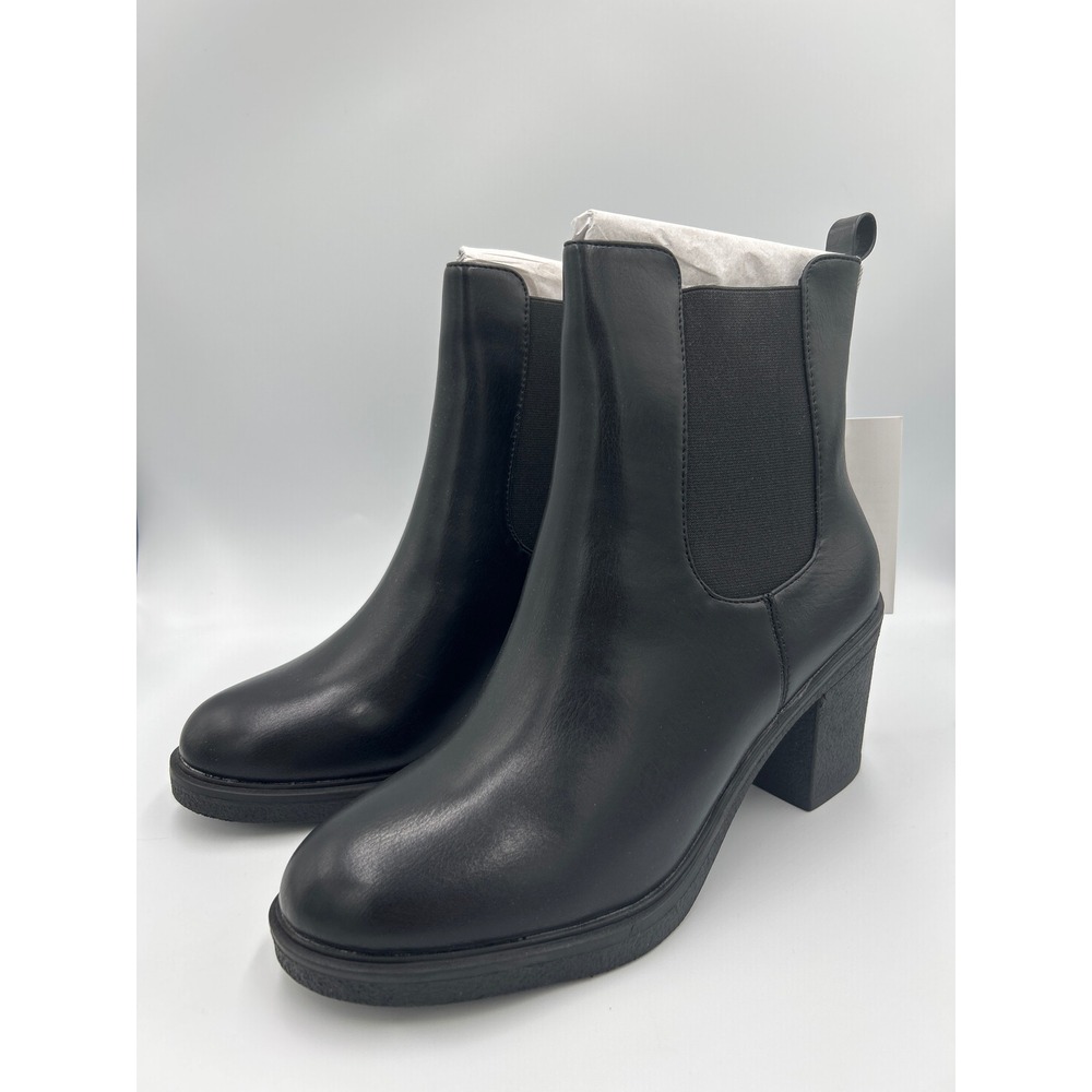 MaxMuxun Womens Black Chelsea Ankle Boots Block Heel Round Toe Size 9 NEW